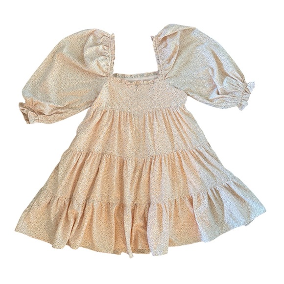 Peach CottageCore Puff Sleeve Ruffle Dress - Picture 4 of 7